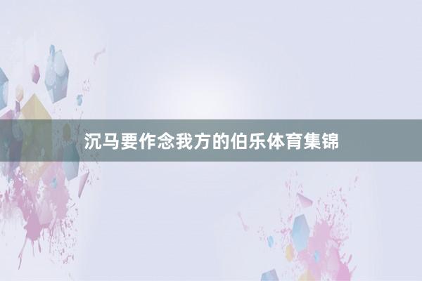 沉马要作念我方的伯乐体育集锦